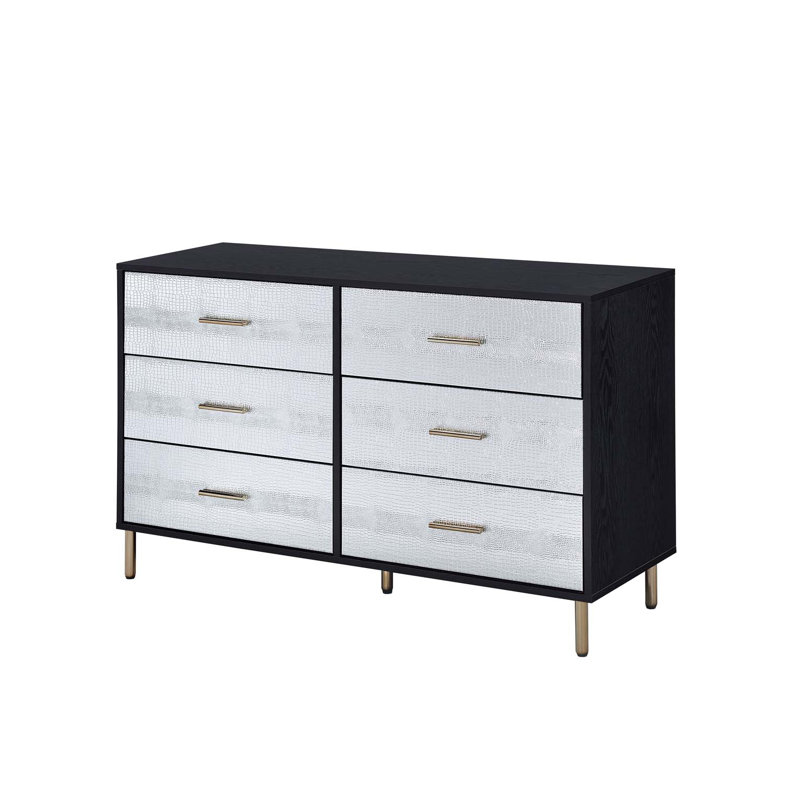 Commode Myles à finition noire, argentée et dorée