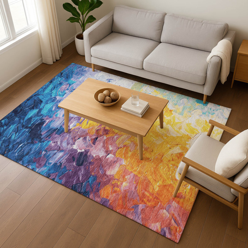 Premium Machine Washable Slesnick AMF1674 Abstract Rug, Rectangle 9' x 12'
