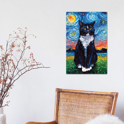 Tuxedo Cat Night by Aja Trier - Wrapped Canvas Painting