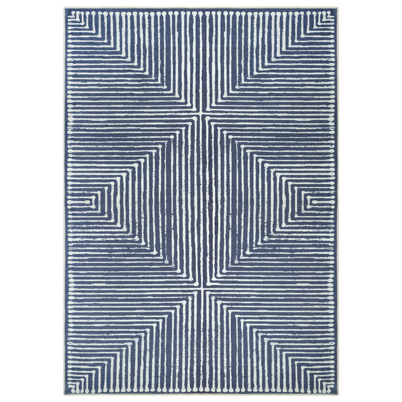  Tapis lavable antidérapant - Tapis rayé bleu pour le salon, la chambre à coucher, la salle à manger et la cuisine