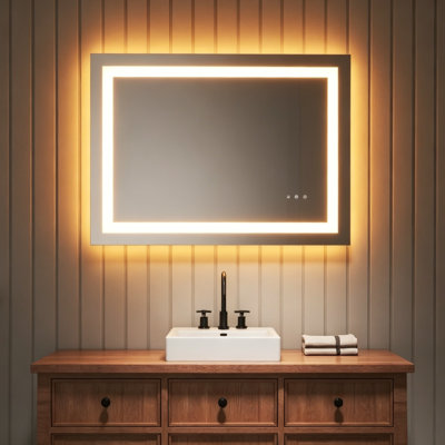 Frameless LED Light Anti-Fog Wall Bathroom Vanity Mirror with Backlit & Frontlit