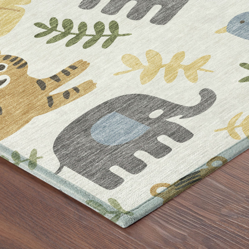 Tapis intérieur / extérieur lavable à la machine pour enfants ACN2578, Ivoire ivoire, 10 pi x 14 pi