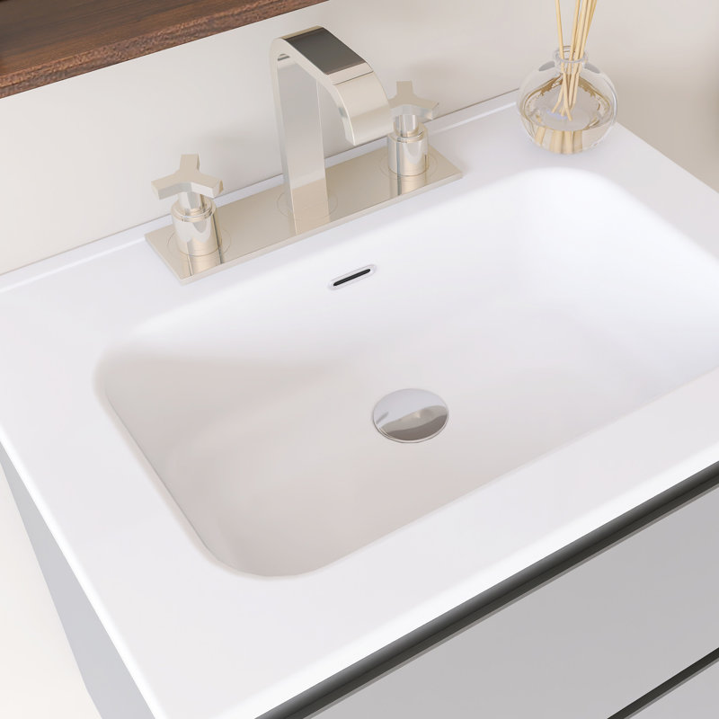 Meuble-lavabo mural simple avec comptoir intégré en céramique blanche, Gris, 24"