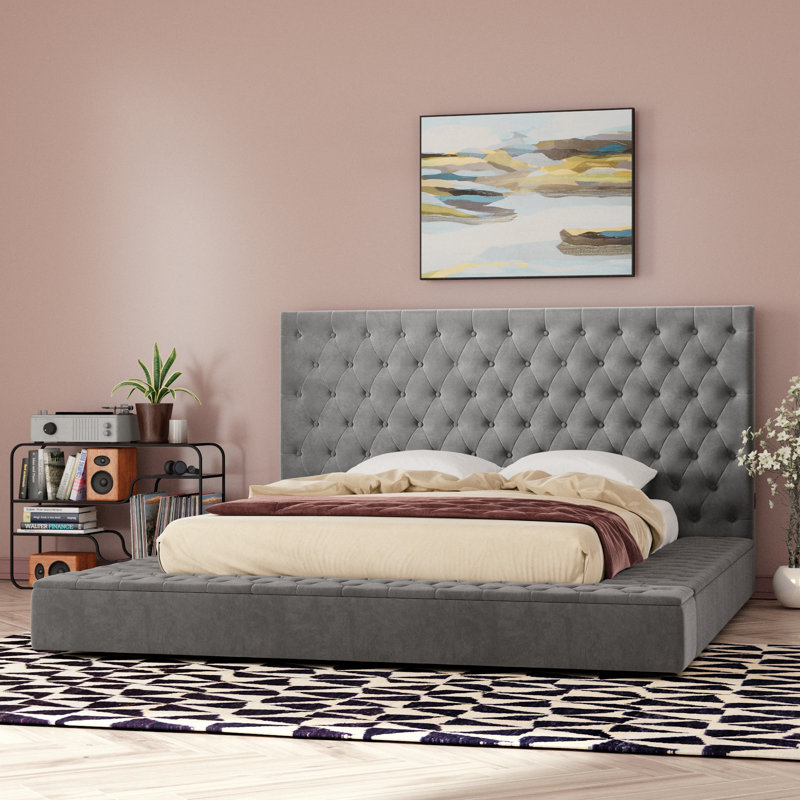 Plateforme de rangement en velours Cosmopolitan avec haut-parleur et connexion USB, Très grand, gris