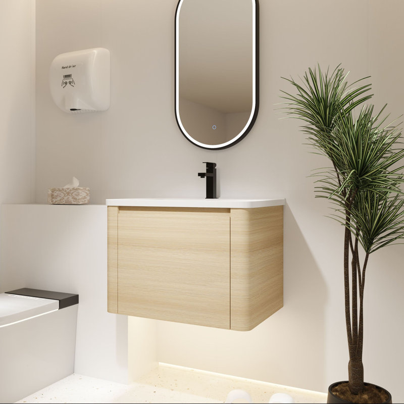 Meuble-lavabo mural avec lavabo en céramique et porte à fermeture en douceur, 28"