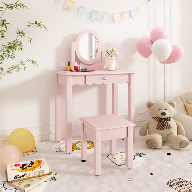 Pink Kids Vanity, Makeup, and Study Table, Pink