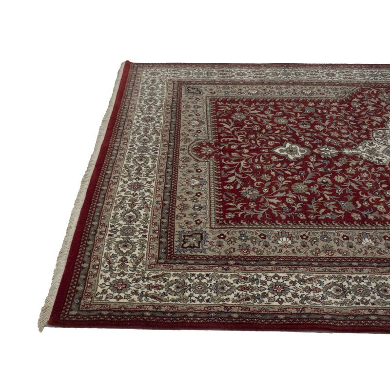 Tapis oriental rouge / crème en laine noué à la main