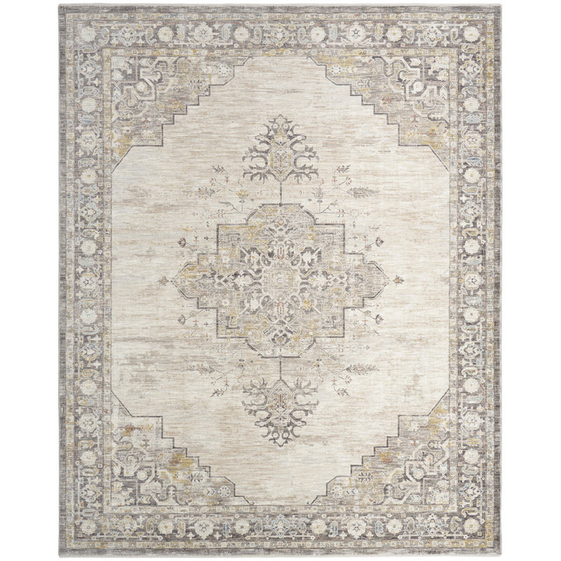 Reuland 5'3" x 7'10" Ivory Charcoal Vintage Indoor Rug, Rectangle 5'3" x 7'10"
