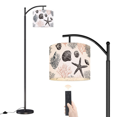 Lampe sur pied en arc noir et blanc, coraux sans soudure, coquillages, étoile de mer, brosses à encre noire avec télécommande et lumières DEL, abat-jour réglables, grandes lampes debout pour le bureau de lecture, salon