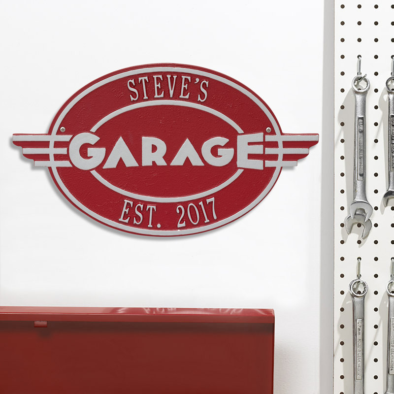 Moderno Garage Personalized Plaque Wall Décor, Red/Silver, Yes