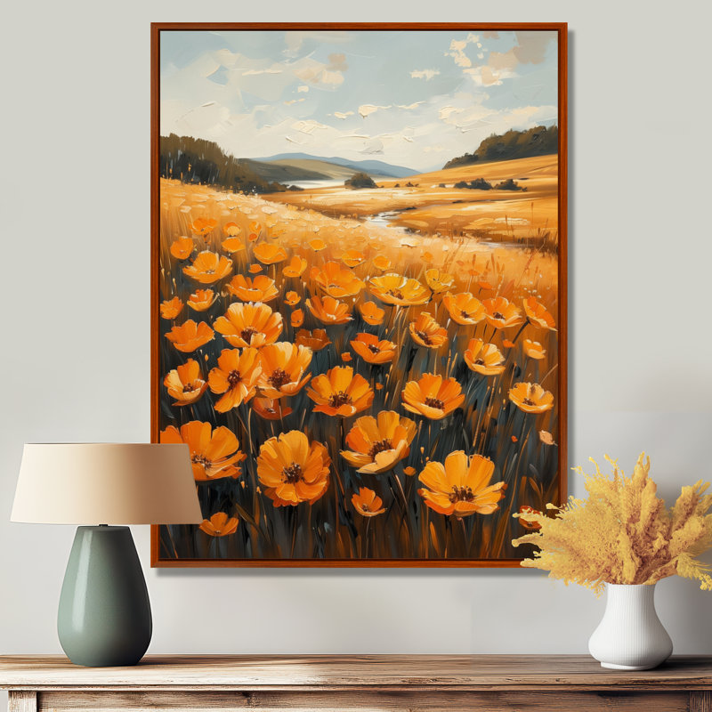 Décoration murale jaune renoncule fleur jaune II - boutons d'or, Toile avec cadre flottant brun, H 20 po x l 12 po x P 1 po