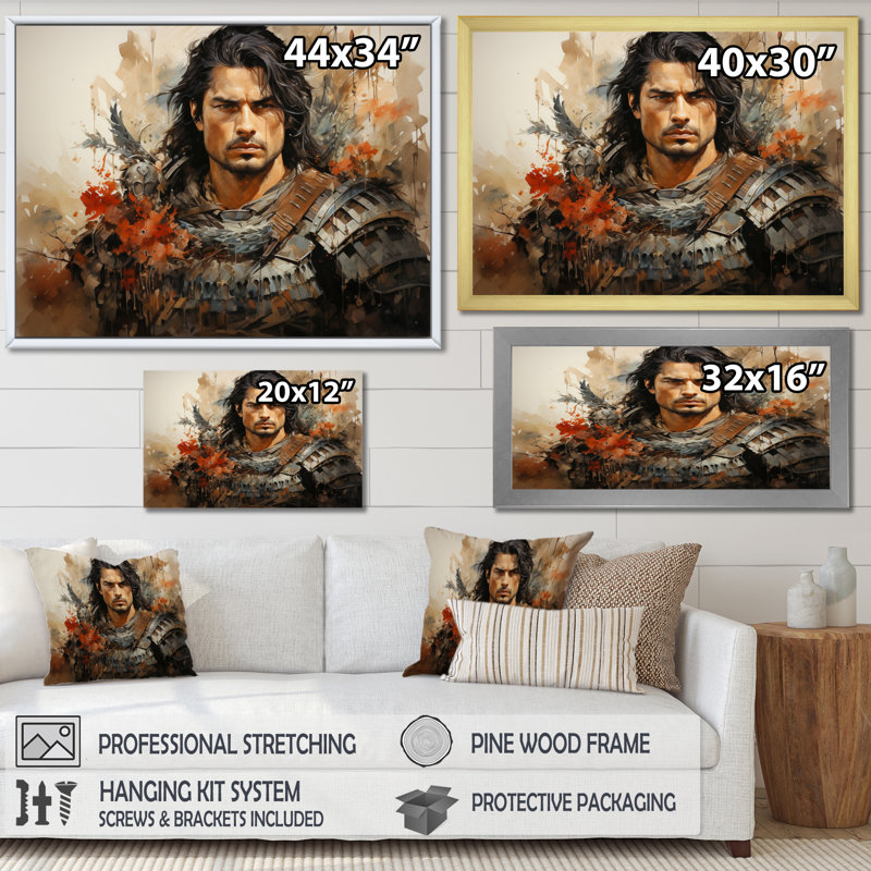 «Japon Art Samurais Warrior Portrait I», reproduction sur toile, Cadre simple argenté, H 12 po x l 20 po x P 1 po