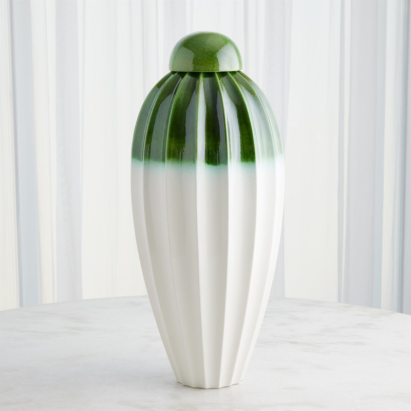 Fluted Handmade Ceramic Jar, Deep Green, 29" H x 12" W x 12" D