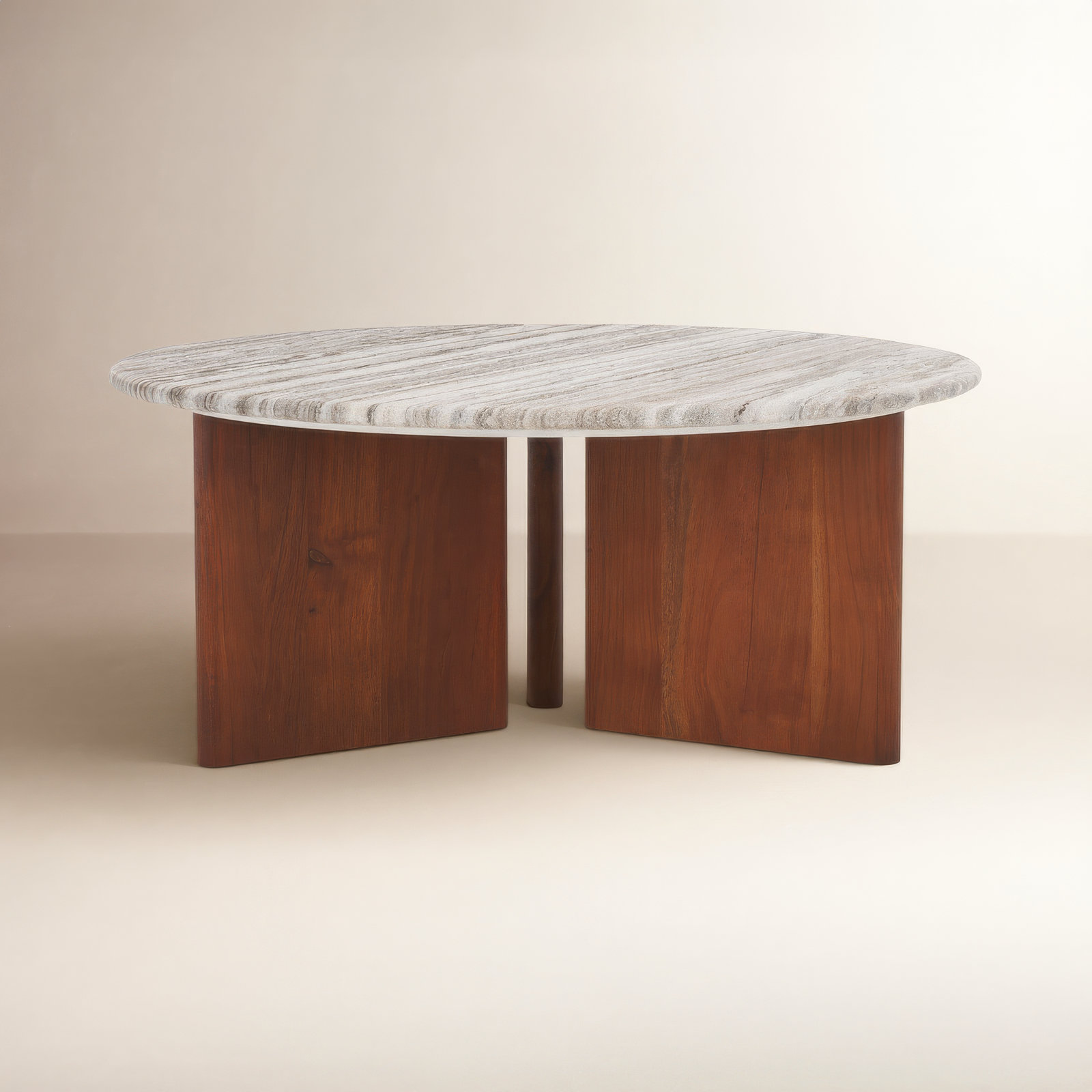 Ferney 35" Genuine Marble Coffee Table, Walnut