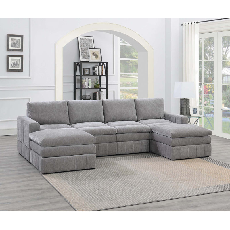 6pc Set Modular Sectional Set, Gray Suede
