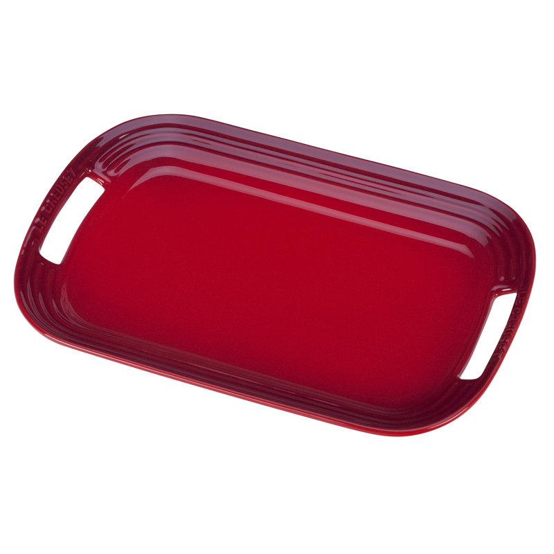Cerise Red Ceramic Oval Serving Platter with Handles