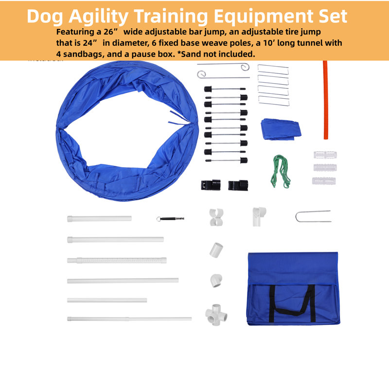 Adjustable Dog Agility Training Set with Tunnel and Weave Poles