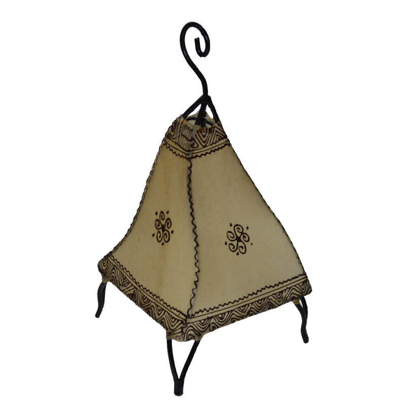Handmade Moroccan Leather Table Lamp with Henna Design Beige Arias