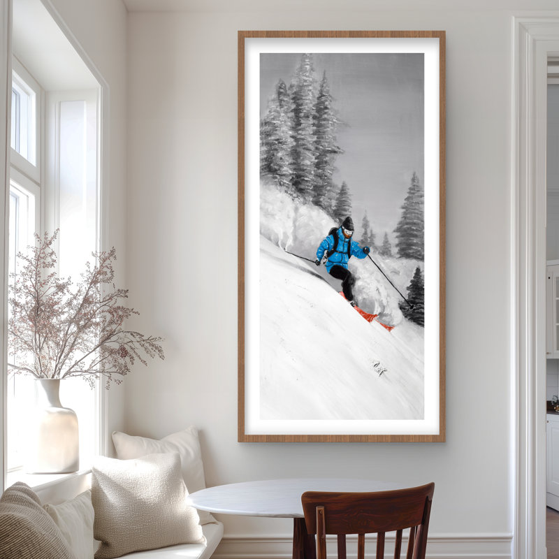 «Man Skiing in Mountain - Blue Holidays», reproduction encadrée