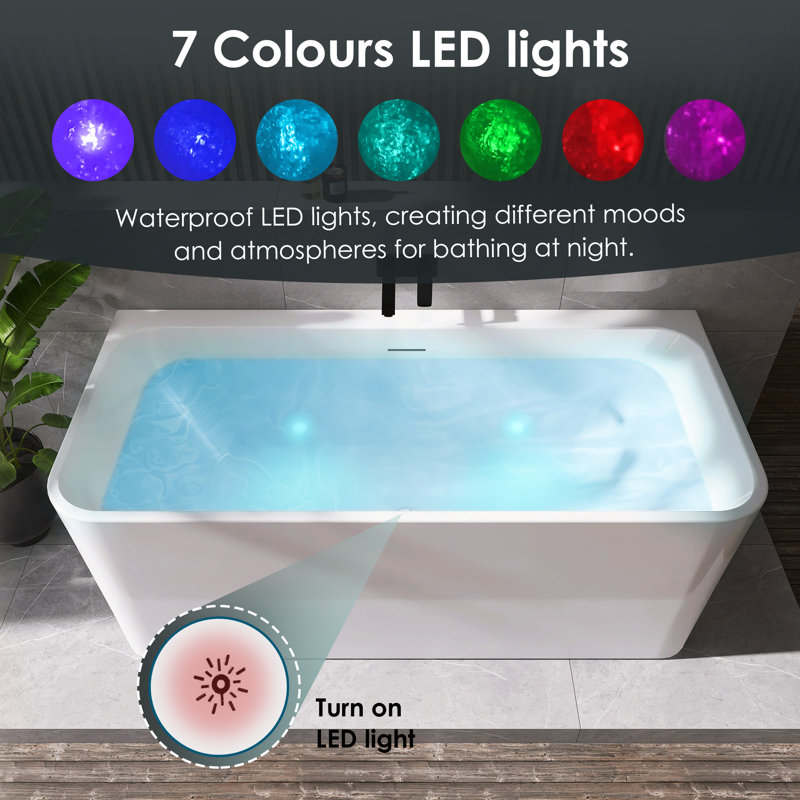 Lilac 67" x 32" Freestanding Acrylic Air Soaking Bathtub in Glossy White with Drain and Overflow