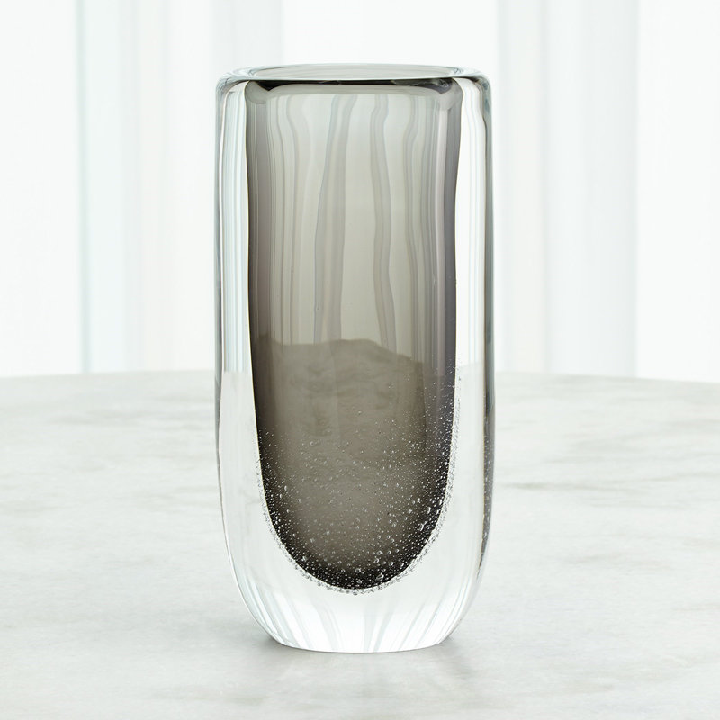 Micro Bubble Handmade Glass Table Vase, Gray/Clear