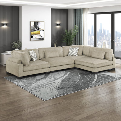 Canapé modulaire moderne en microfibre de 135 po avec coussins réversibles et 6 coussins Brinsley