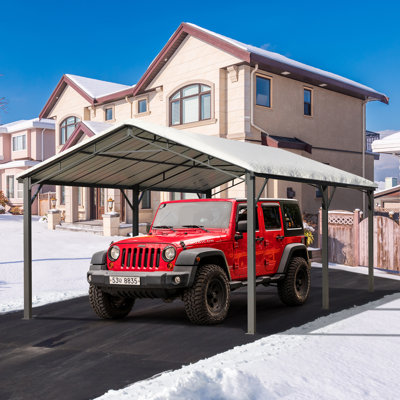 12' X 20' Outdoor Carport, Car Port With Galvanized Steel Roof, Multi-purpose Shelter For Cars, Boats, And Tractors