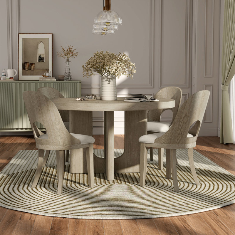 Doloros Bart Round Dining Table Set, White Oak, 5 Pieces: Table, 4 Chairs