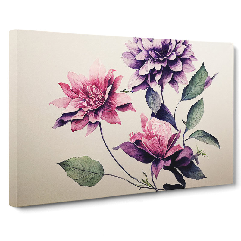 Artistic Watercolour Flowers - Wrapped Canvas, 40cm H x 60cm W x 3cm D