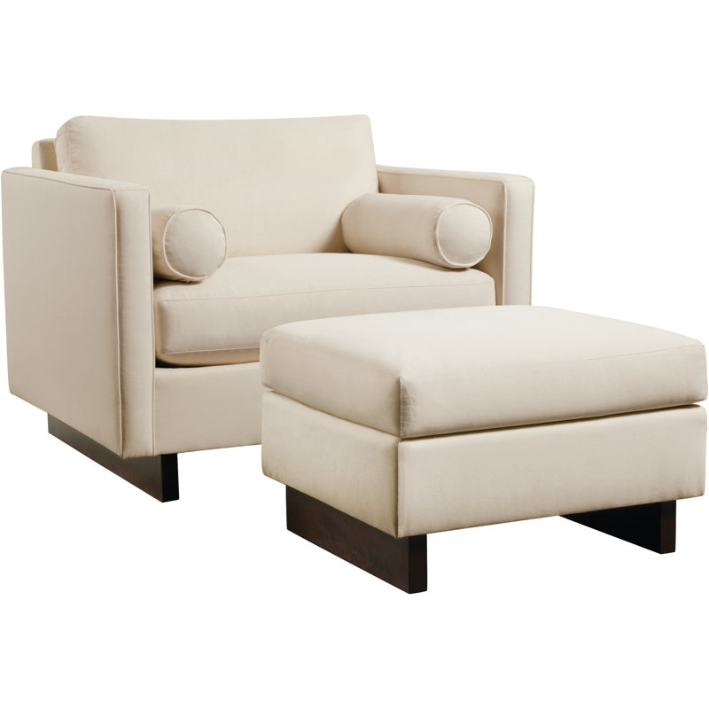 Paxton Ottoman, White Polyester Blend