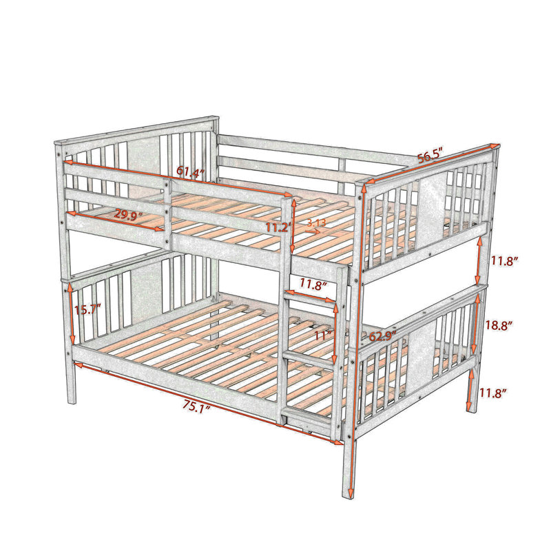 Full over Full Bunk Bed with Ladder for Bedroom, White