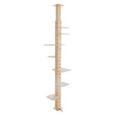 Adjustable 9.8Ft Floor-To-Ceiling Cat Tree Tower | Multi-Level Natural Wood Vertical Climbing Activity Center