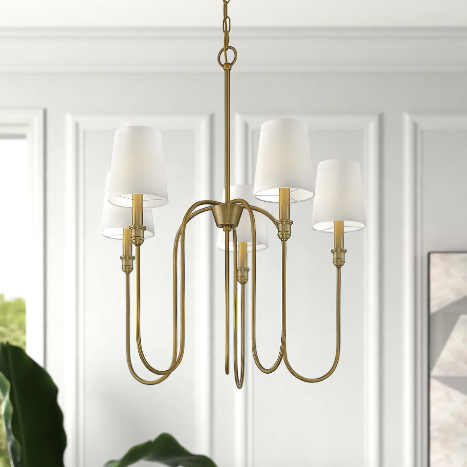 Sanibel 5 - Light Shaded Classic / Traditional Chandelier, Natural Brass
