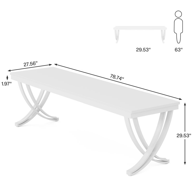  Dolliver 78.74" Extra Long Double Computer Desk With Unique Metal Legs （Only Desk), White