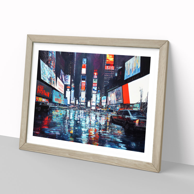 Times Square Art Painting Vol.1 1 Piece Single Picture Frame Painting, 46cm H x 64cm W x 2cm D, Oak