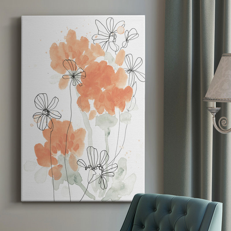 Pivoines Blush II - reproduction de dessin sur toile tendue, H 27 po x l 16 po x P 1 po