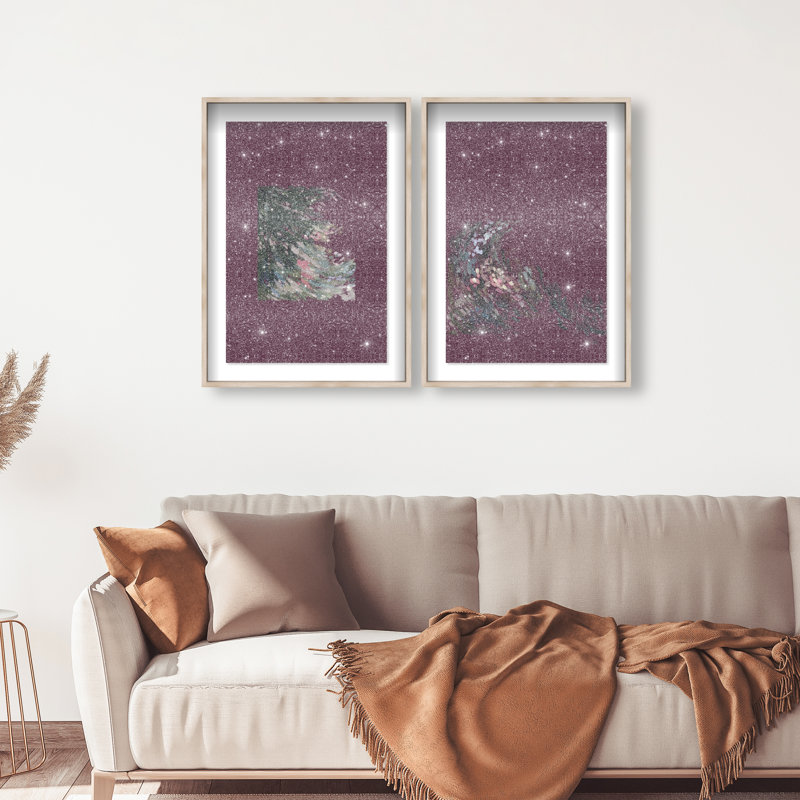 Delicate Spring Set Shadowbox Abstract Print by Oliver Gal, Black Frame, 10 x 15, 31.5"H x 46.5"W, Natural Oak Shadowbox