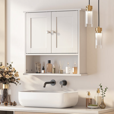 Meuble de salle de bain mural vintage en bois à double porte 22*23 po, blanc