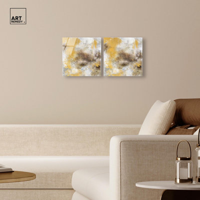 Gold Harmony Duo Acrylic Print Neutral Wall Decor Set by Art Remedy, Ready to Hang, 12 x 12