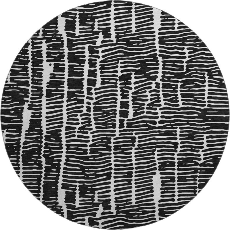 Premium Machine Washable Prisco Black Rug, Round 8'