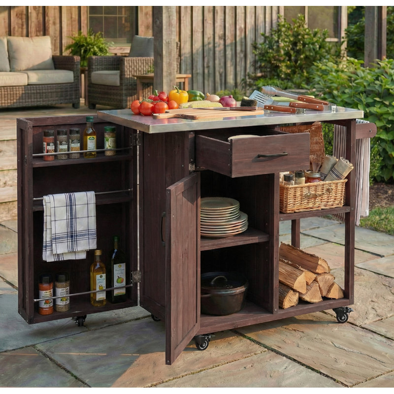 Chariot de cuisine verrouillable pour l'extérieur, Marron foncé