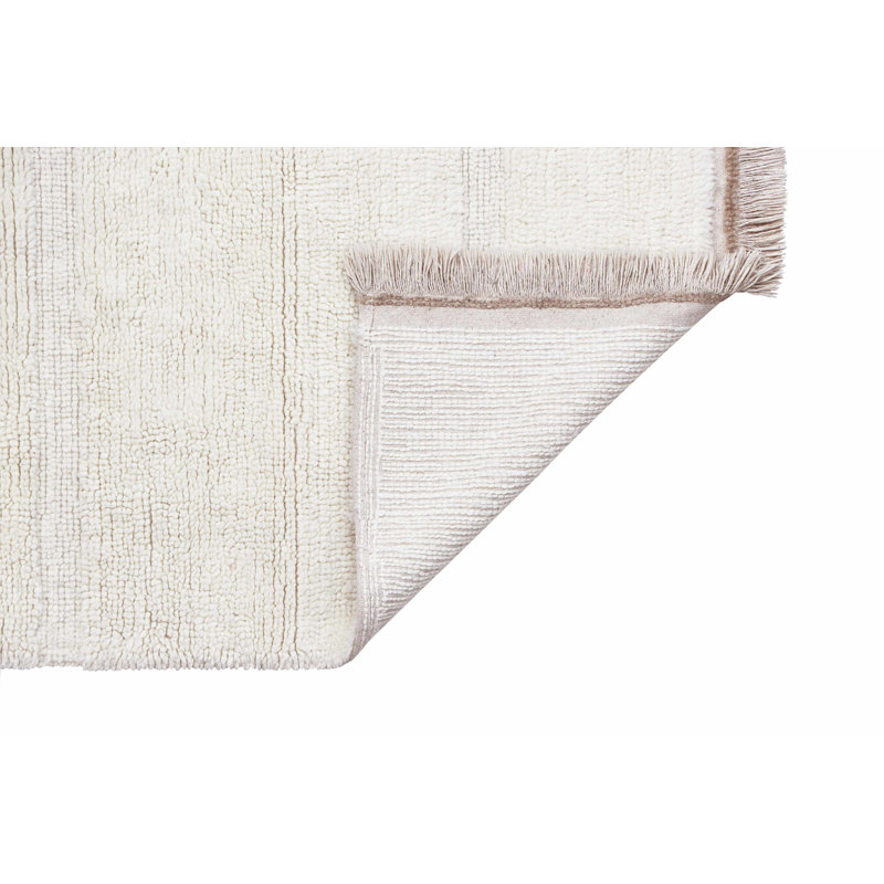 Handmade Off-White Wool Tufted Area Rug with Fringe