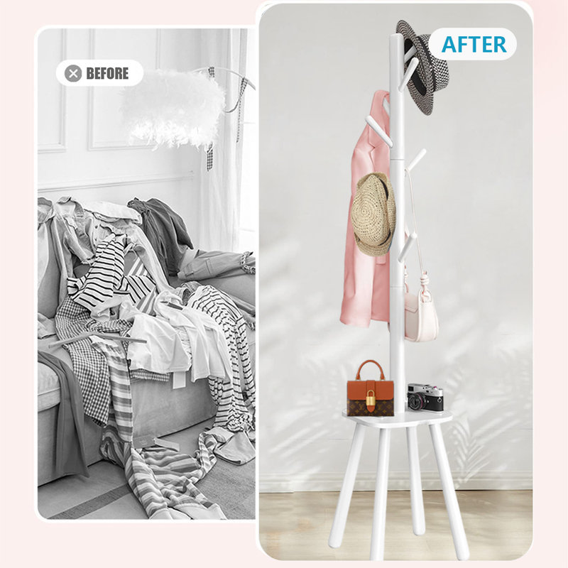 Coat Rack Freestanding Stand, White