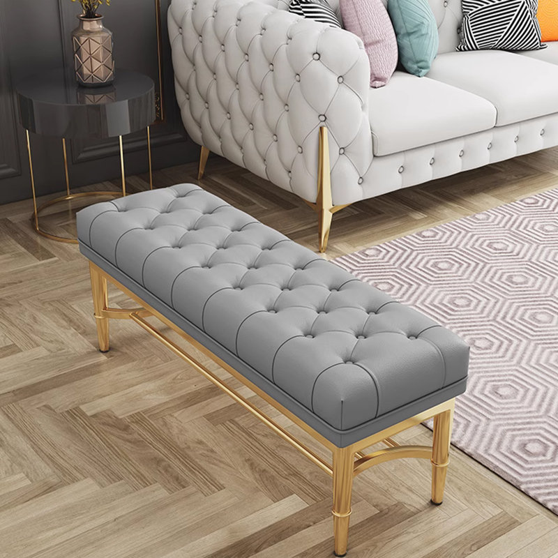 Banc de chambre en cuir gris avec banc d'entrée, Gris