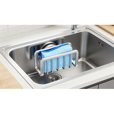 Support d'évier avec ventouse solide, support en éponge en aluminium antirouille pour organisateur d'évier de cuisine, brosse à vaisselle amovible et support de racloir avec drain rapide