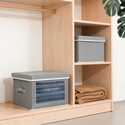 Fabric Storage Bins With Lids And Clear Front Window - Stackable Organizer Cubes For Closet, Shelves, And Home Organization