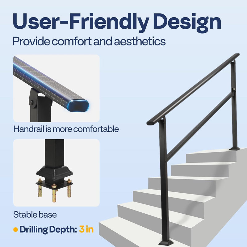 VIVOHOME Wrought Iron Black Oval Exterior Hand Railing(2-pack) | Wayfair