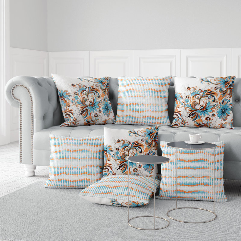 Coussin décoratif réversible Wild Flora Fusion, H 16 po x l 16 po, Motif floral bleu / orange