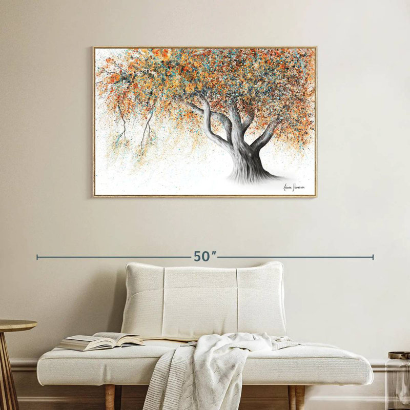 Arbre d'automne rouillé, Cadre flottant en bois naturel, 40 po x 27 po