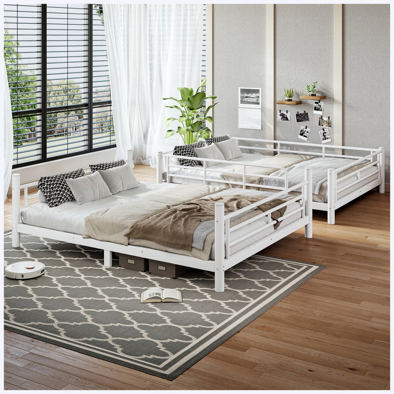 Grand lit superposé en métal pour les adolescents et les adultes, peu encombrant, convertible, blanc